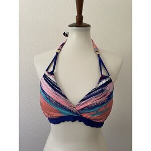 Liz Claiborne Swim Bikini Top Multicolor Striped Swimwear